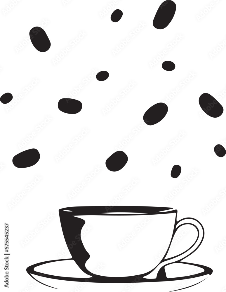 Obraz premium Minimalist Black and White Cup of Tea or Coffee with Steam Vector Illustration