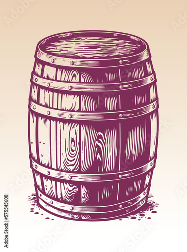 Hand drawn wine, beer, whisky, rum, bourbon barrel illustration. Vintage engraving style woodcut vector illustration Eps 10.