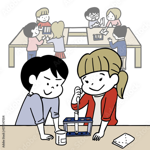 理科の授業　実験をする小学生