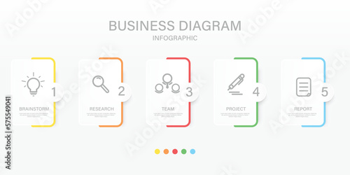 Business or team marketing diagram infographic template. Timeline with 5 steps. Vector infographic element.