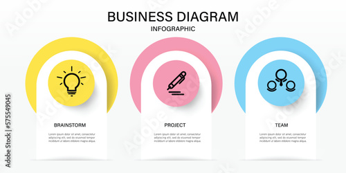 Business or team marketing diagram infographic template. Timeline with 3 steps. Vector infographic element.