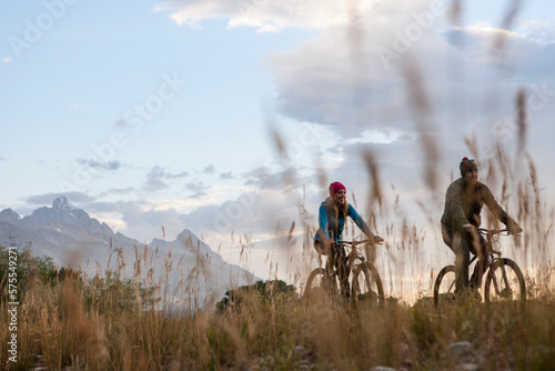 Mountain biking at sunrise, Jackson, WY photo
