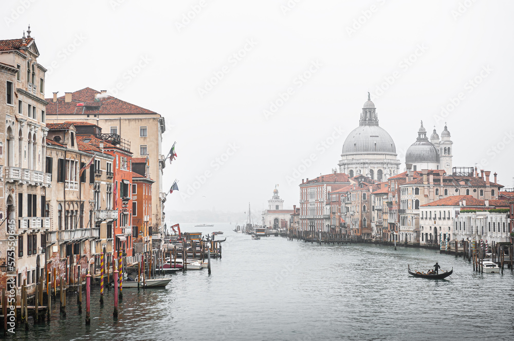 Grand Canal and Basilica Santa Maria della Salute in Venice, Italy.