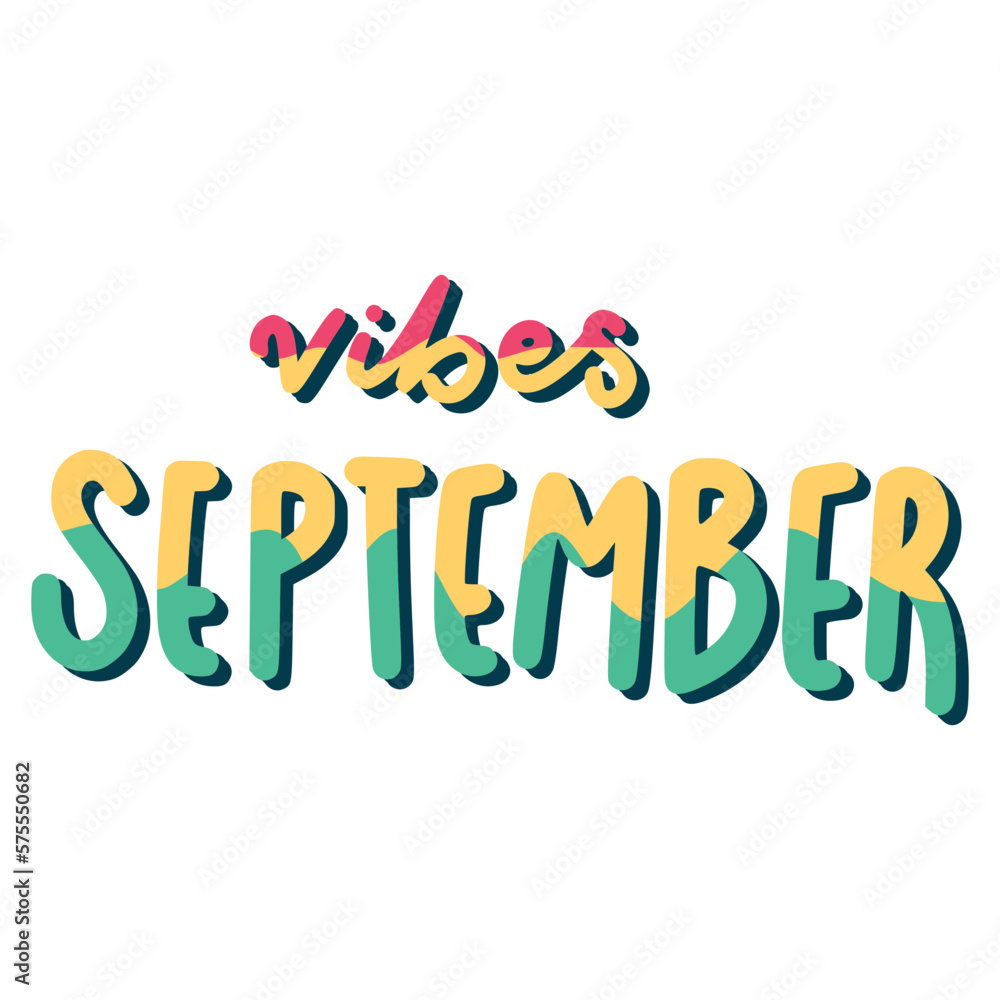 Vibes September Lettering Sticker. Autumn Lettering Stickers