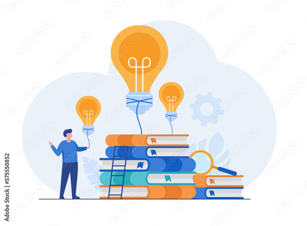 Big idea concept, bulb light, innovation, brainstorming, startup, creativity, entrepreneur and business, flat illustration vector