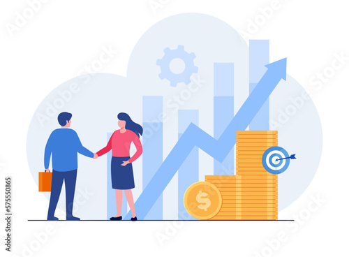 Growth money investment, passive income concept, business people, businessman investing, flat vector illustration for banner