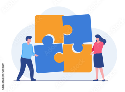 Teamwork puzzle, partnership, connect, collaboration, brainstorming, partner, collaborate, match, flat illustration vector
