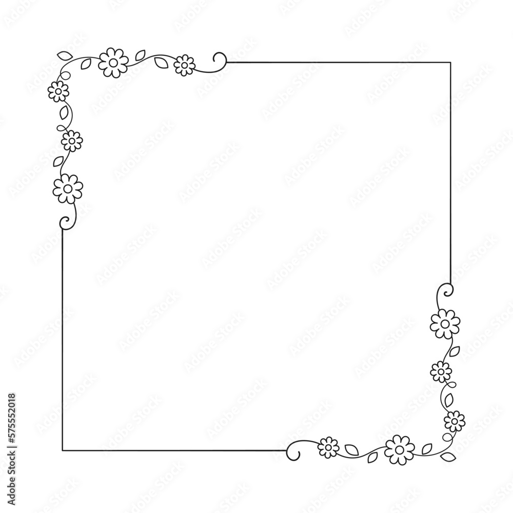 Botanical square frame. Hand drawn line border, leaves and flowers, wedding invitation and cards, logo design and posters template. Elegant minimal style floral vector isolated Botanical square frame. Hand drawn line border, leaves and flowers, wedding invitation and cards, logo design and posters template. Elegant minimal style floral vector isolated