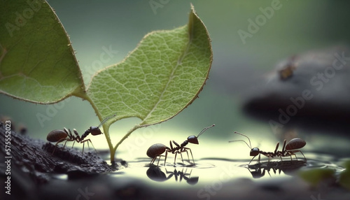 Ants carry the leaves back to build their nests © Witri