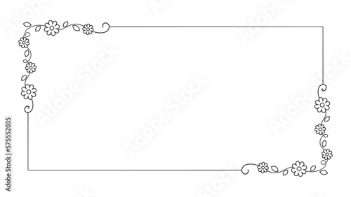 Floral rectangle frame. Hand drawn line border, leaves and flowers, wedding invitation and cards, logo design and posters template. Elegant minimal style floral vector isolated
