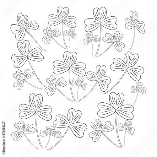 set of Shamrock lucky clover St. patrick’s day line art trefoil Irish vector.four leaf linear lineart holiday symbol. design element for sticker, logo, icon, t-shirt, banners, prints. 
