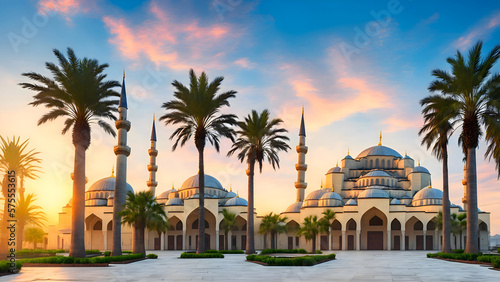 Beautiful Traditional Islamic Mosque Architecture Generative AI © nugrohoiif