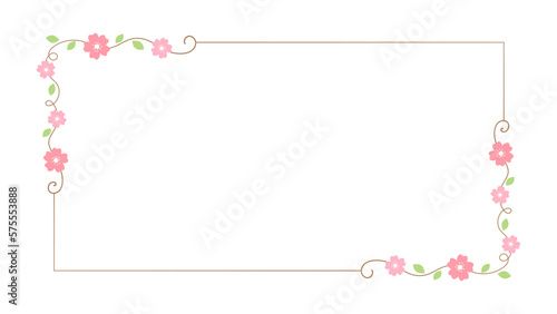 Cute botanical rectangular frame. Hand drawn line border, leaves and flowers, wedding invitation and cards, logo design and posters template. Elegant minimal style floral vector isolated