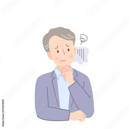 考える、困った表情のシニア男性のイラスト素材