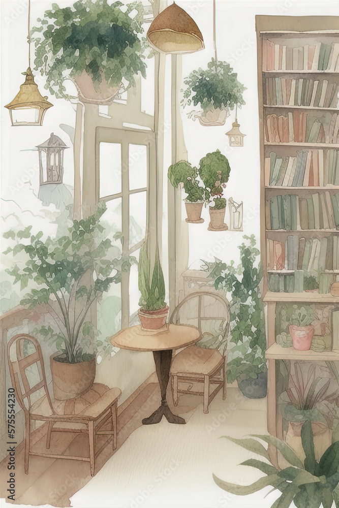 A cozy coffee shop with books and plants, Coffee, Shop, Books, Plants, Cozy, Cafe, Reading, Atmosphere, Relaxation, Ambience, Warmth, Comfort, Bookshelves, Greenery, Relaxing music, Nooks, Comfy chair