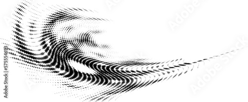 Dotted halftone polka dot border with waves and swirls. Vector.