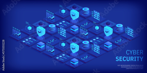 Cyber security. Data protection. Information privacy. Global network security. Technology background for banners, posters, site templates, mobile applications. Vector illustration
