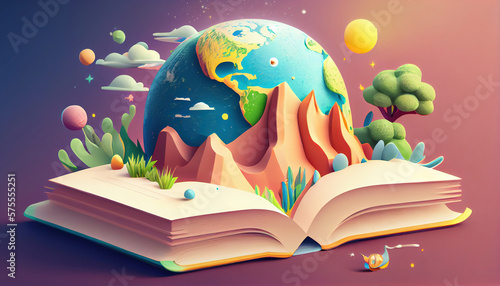 World book day 3D illustration. Generative AI.