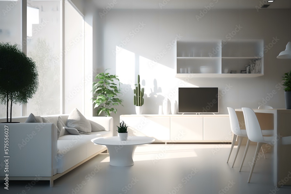 Fototapeta premium minimalist and sleek interior with smart furniture and devices (AI Generated)