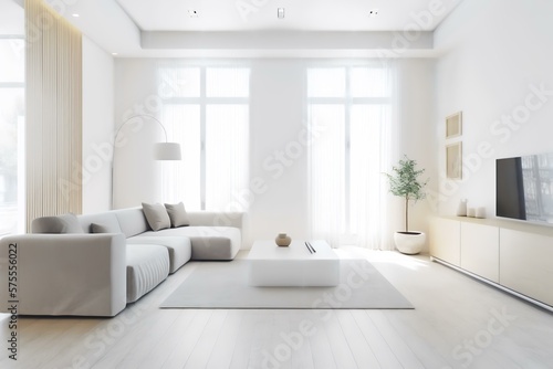 minimalist and sleek interior with smart furniture and devices (AI Generated) © zhOngphO