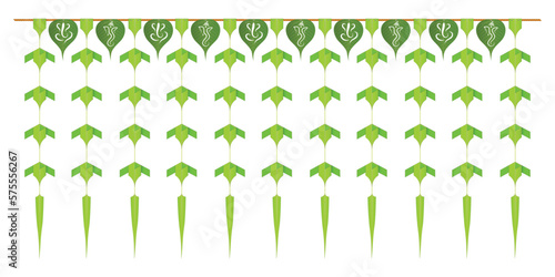 Indian Traditional peepal and palm Leaves realistic toran, Garland. Decoration for Indian Hindu Auspicious Occasion, ganesh chaturthi. natural coconut and peepal leaf vector, editable design.