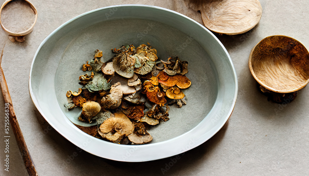 Shiitake mushrooms in wood bowl isolated on alpha layer. Generative Ai Shiitake mushrooms in wood bowl isolated on alpha layer. Generative Ai