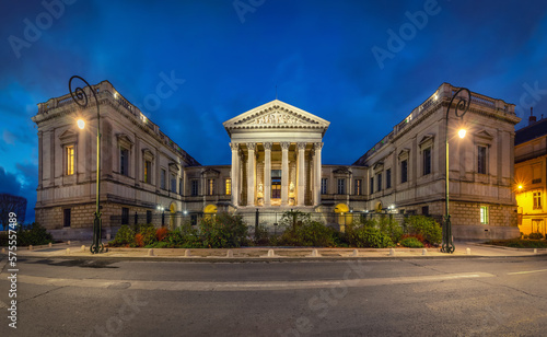 Montpellier  France. Neoclassical building of Court of Appeal at dusk