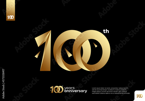 Number 100 gold logo icon design, 100th birthday logo number, 100th anniversary.