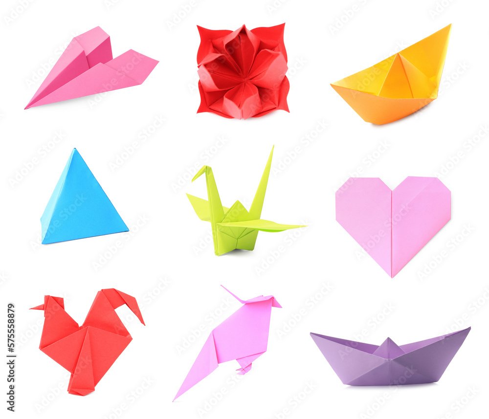 Collage of different origami papers close-up Stock Photo by