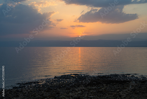 Sunset on the Dead Sea Coast  an Evening Landscape at Dusk near Sweimeh  Jordan