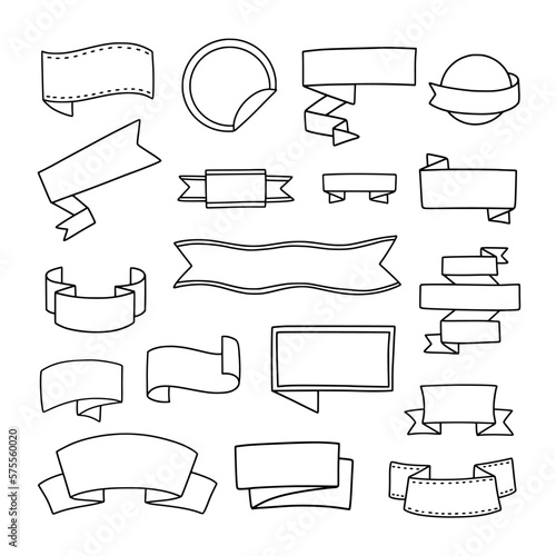 Ribbons vector set. Hand drawn banners and ribbons clipart. Doodle ribbon illustrations