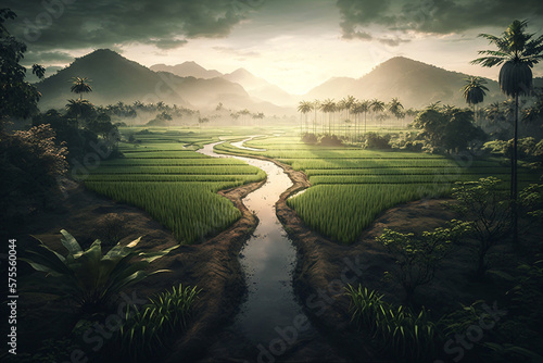Rice fields ecosystem. Generative ai 
