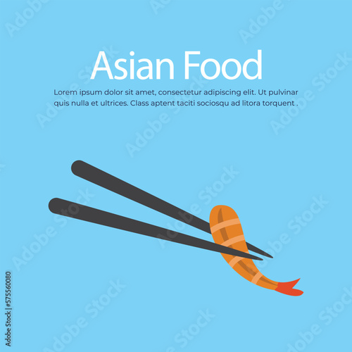 Chopsticks holding grilled shrimps vector illustration.