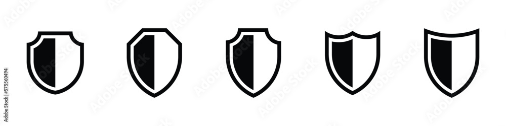 Black shields icon set. Symbol of security and guaranteed web protection - obrazy, fototapety, plakaty 