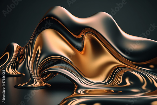 Metallic abstract wavy liquid background layout design - generative ai 