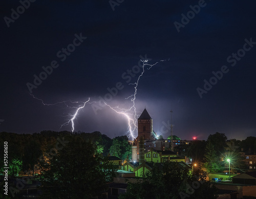 Lightning over church