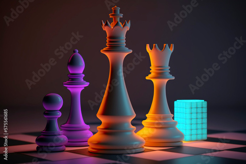 Chess game. Concept of strategy, leadership or politic. Colorful rainbow illustration. Generative AI.