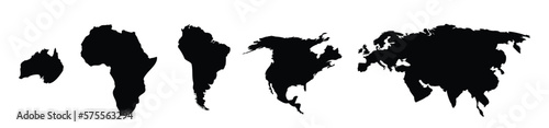 Black continents set. Global abstract cartography atlas