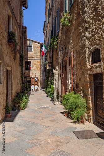 Streets in the historic town Pienza in the Val d Orcia in Tuscany  Italy.