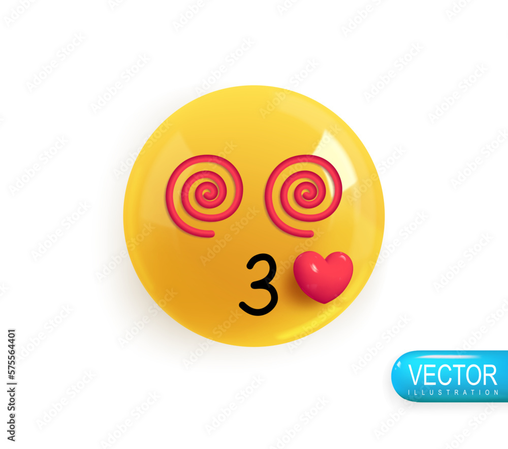Realistic 3d Icon. Emoji face. Render of yellow glossy color emoji in plastic cartoon style Realistic 3d Icon. Emoji face. Render of yellow glossy color emoji in plastic cartoon style