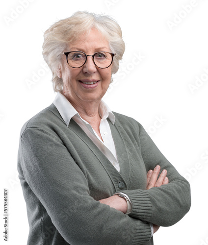 Fotografía Happy senior lady posing on gray background