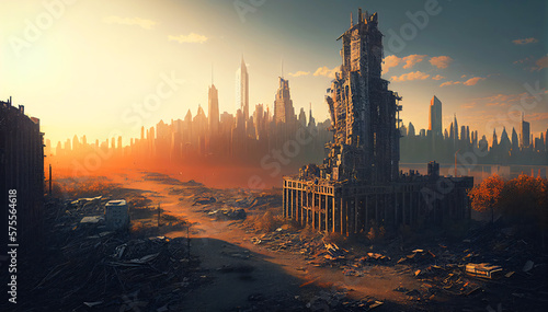 An Apocalyptic Illustration Depicting the Devastating Consequences of a Destroyed City Left in Desolation. Generative ai