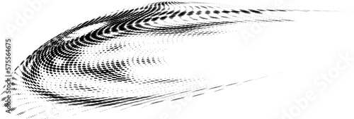 Teardrop halftone polka dot swirl for edging, outlining, framing. Vector.
