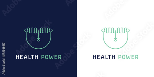 Health Power is an abstract logo design illustration. Concept of a simple minimalist data pattern. Vector line icon for health, hospital, doctor, stethoscope, patient, nurse, etc. 