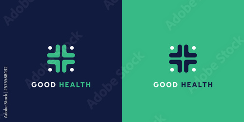 Illustration of the Cross Good Health abstract logo design Concept of a simple flat minimalist monogram. Useful for health vector icons hospital, doctor, patient, nurse,