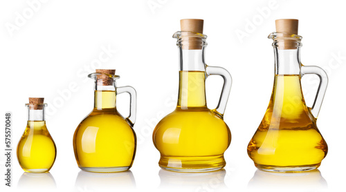 set of oil glass bottles isolated on white