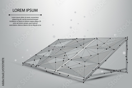 Abstract mesh line and point solar panel. Low poly wireframe renewable energy concept. Polygonal energy vector illustration