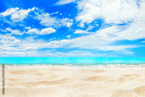 Tropical island paradise beach nature, sand, blue sea water, turquoise ocean, sun sky white clouds, beautiful panorama landscape, summer holidays, vacation template, travel banner, empty copy space