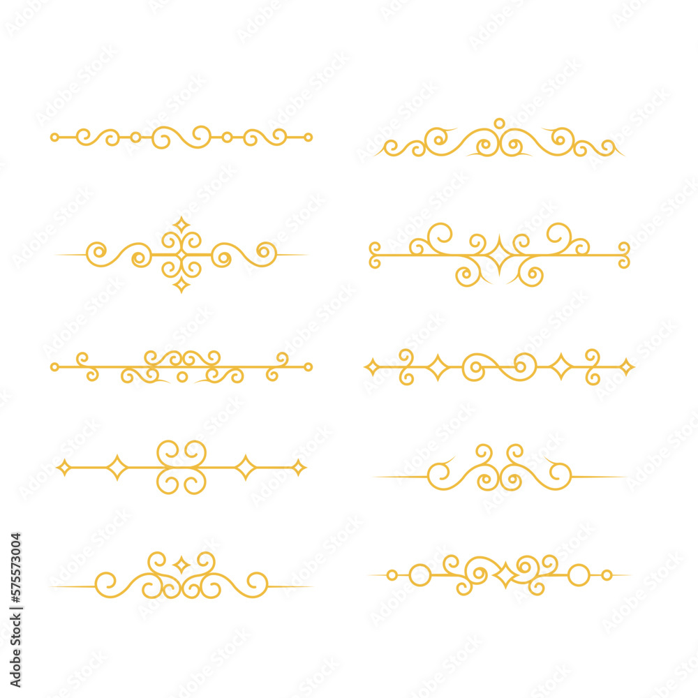 Set of luxury dividers. Ornate swirl borders In the vector, there are isolated gold fancy separators. 