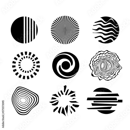 Set of psychedelic circles with hypnotic effect. Psychologist's hand drawing. Round element for the logo. Vector illustration.